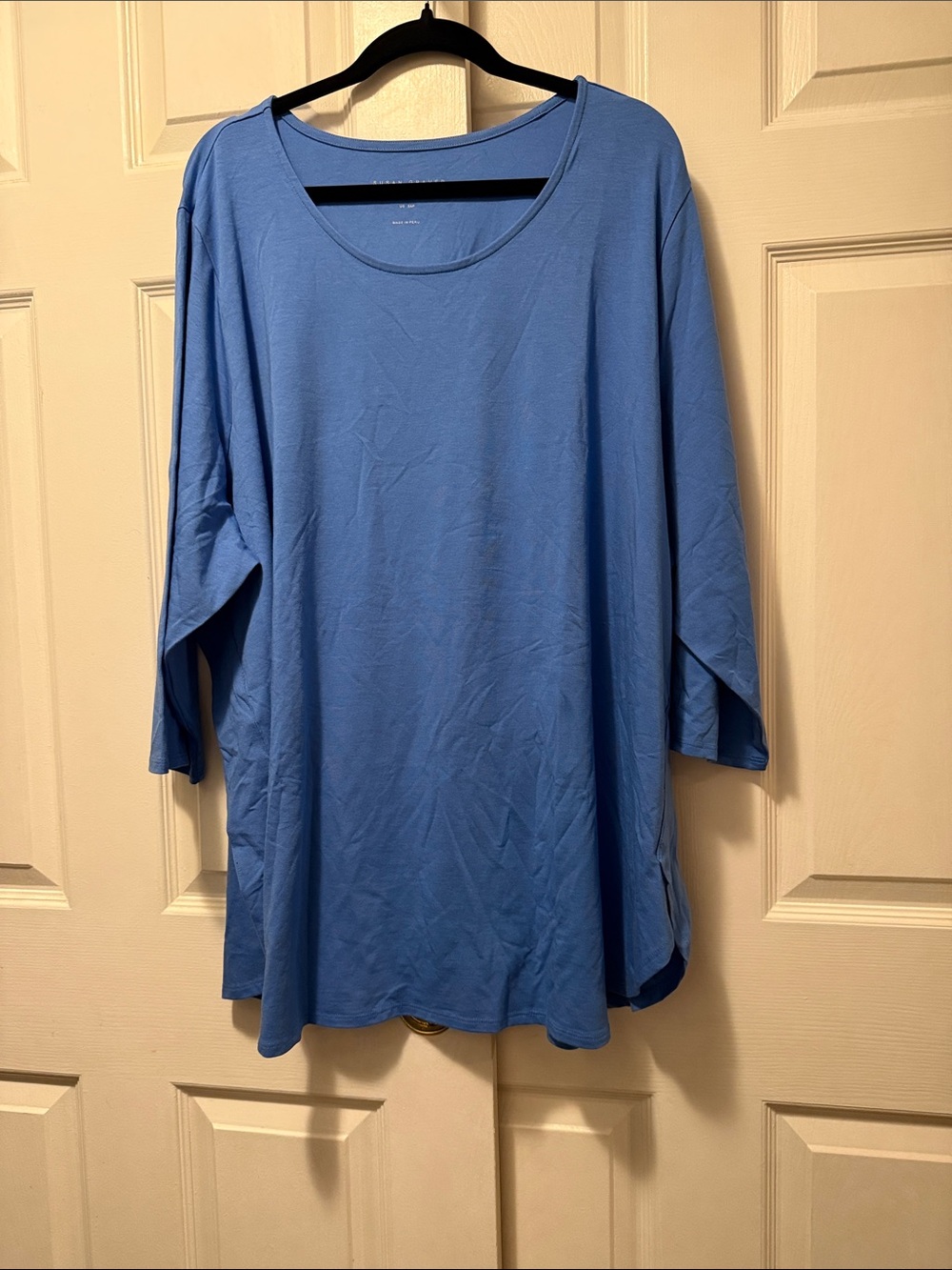 Susan Graver Blue Scoop Neck Liquid Knit Tunic Top